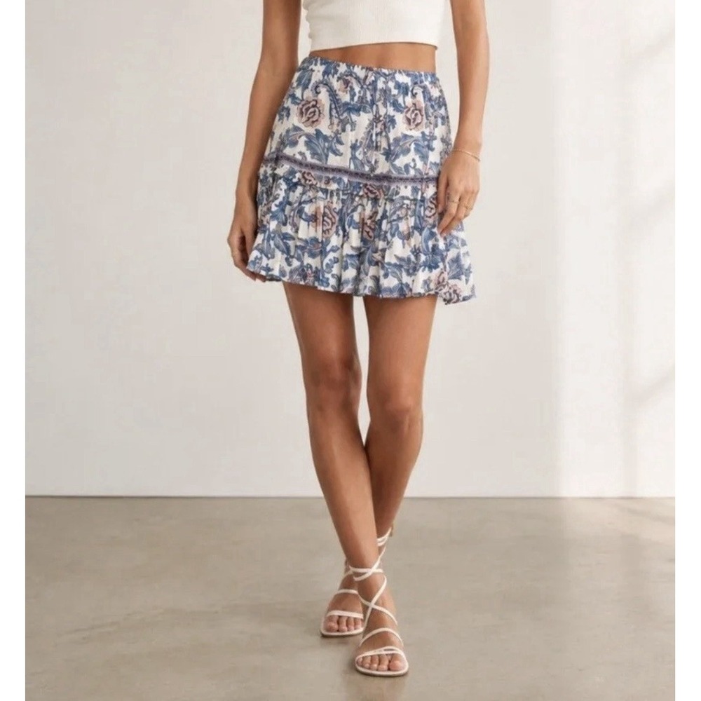 Spell And The Gypsy Design Etienne Mini Ruffle Tiered Skirt XS Monaco Floral